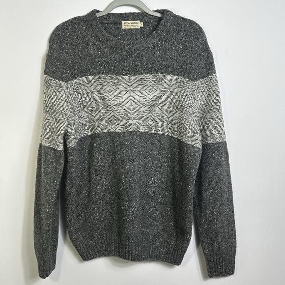 Luca Nobili Sweater Large Gray Wool Blend Crewneck Geometric Knit Made in Italy - Picture 2 of 10